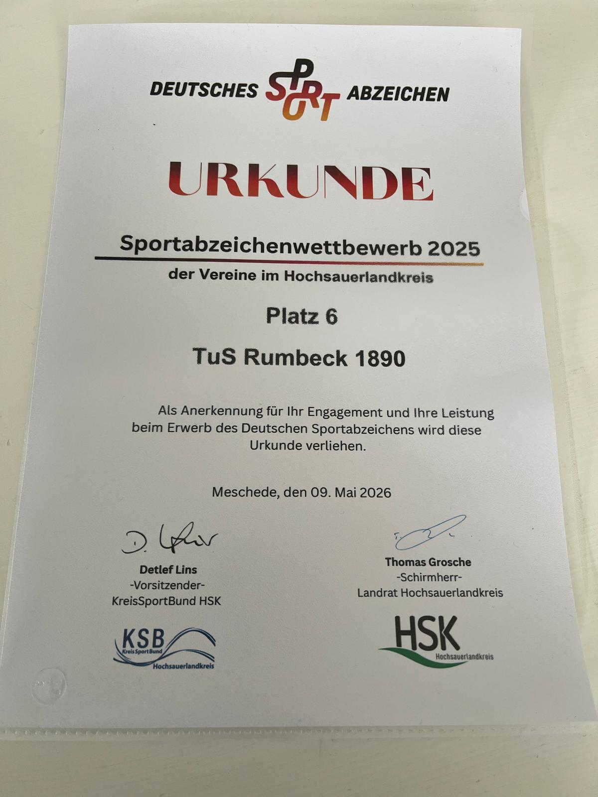 Rumbeck unter den Topvereinen bei den Sportabzeichen 2026