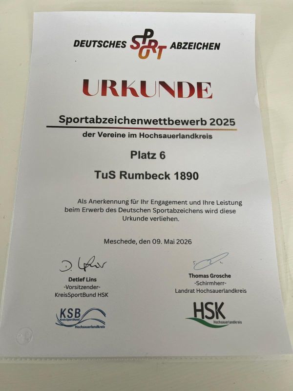 Rumbeck unter den Topvereinen bei den Sportabzeichen 2026